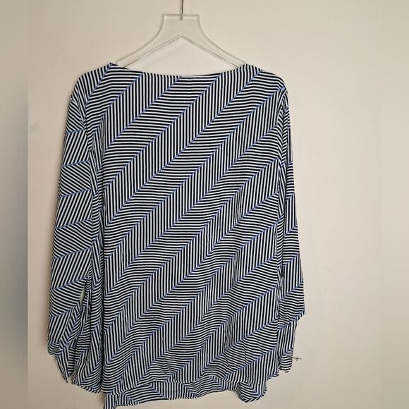 Talbots Size 3X Blouse Chiffon Herringbone Stripe Tie Sleeves Keyhole Neckline - Picture 3 of 3